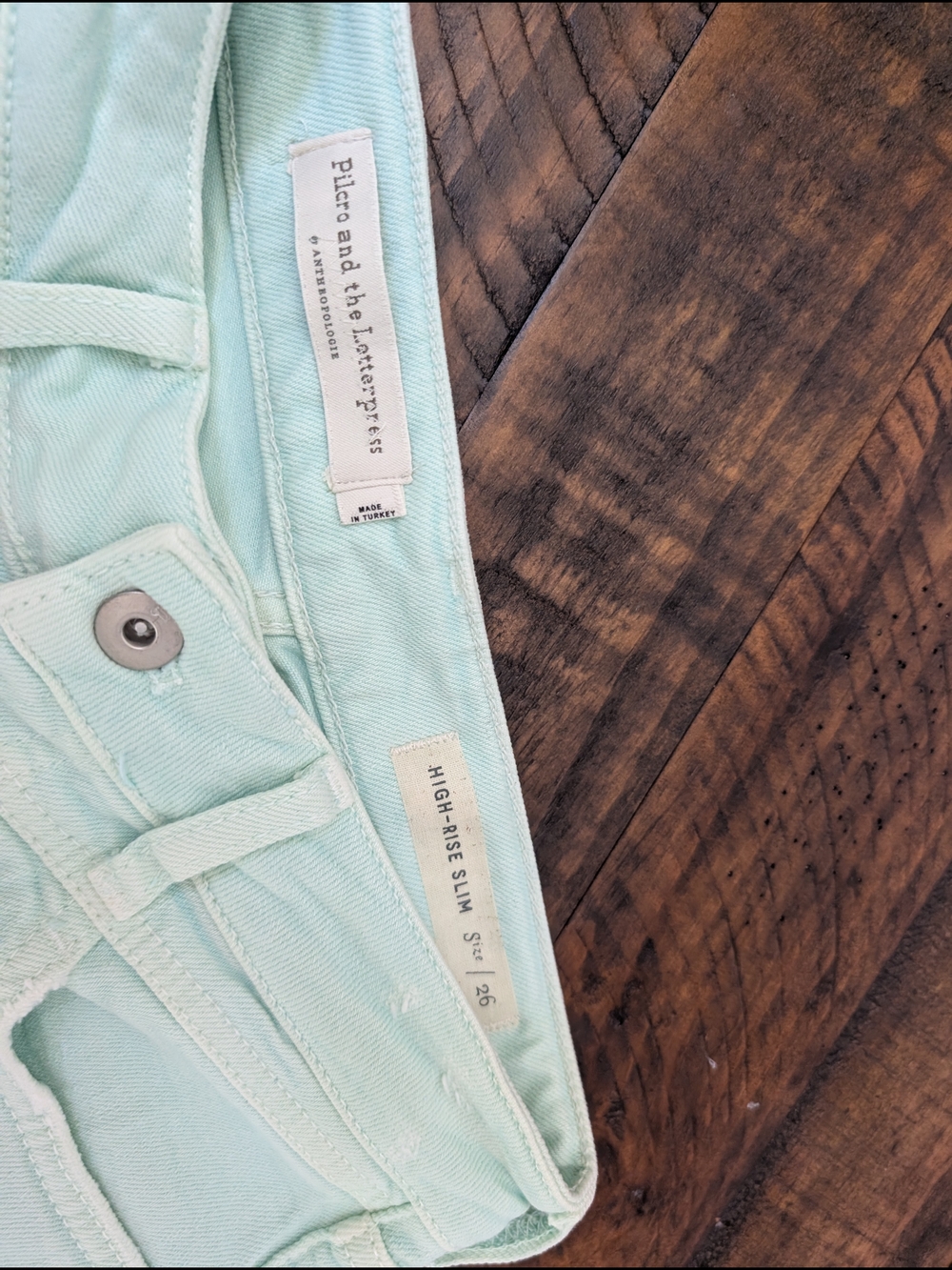 Pilcro and the Letterpress High-Rise Slim Jeans — Mint Green
